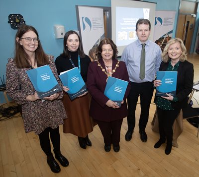 Mayor Patricia Logue with the Head of Service for Health and Community Wellbeing Seamus Donaghy and speakers Eimear McCrossan, Marissa McComick and Siobhan McCann